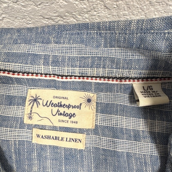 Original Weatherproof Vintage Other - Weatherproof Vintage Men's L Regular Linen/Cotton Woven Blue Stripe SS Button-Up